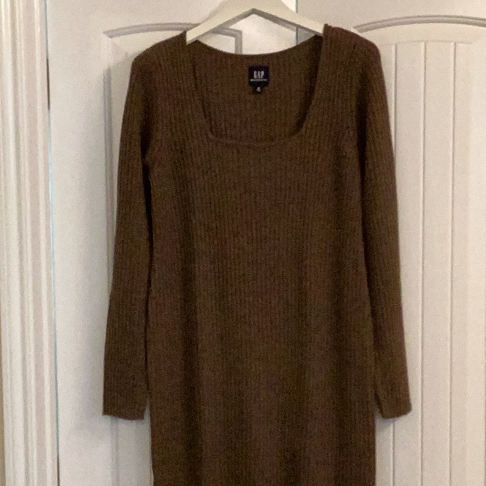 GAP Brown Long Sleeve Ribbed Knit Dress